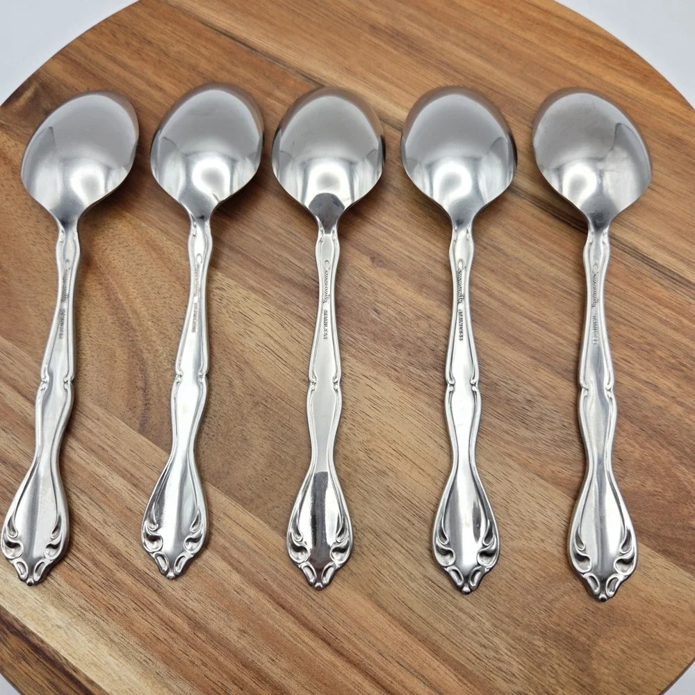 Set Of 5 Oneida Community Cantata Pattern Stainless Steel 7" Soup Spoons - Picture 2 of 7
